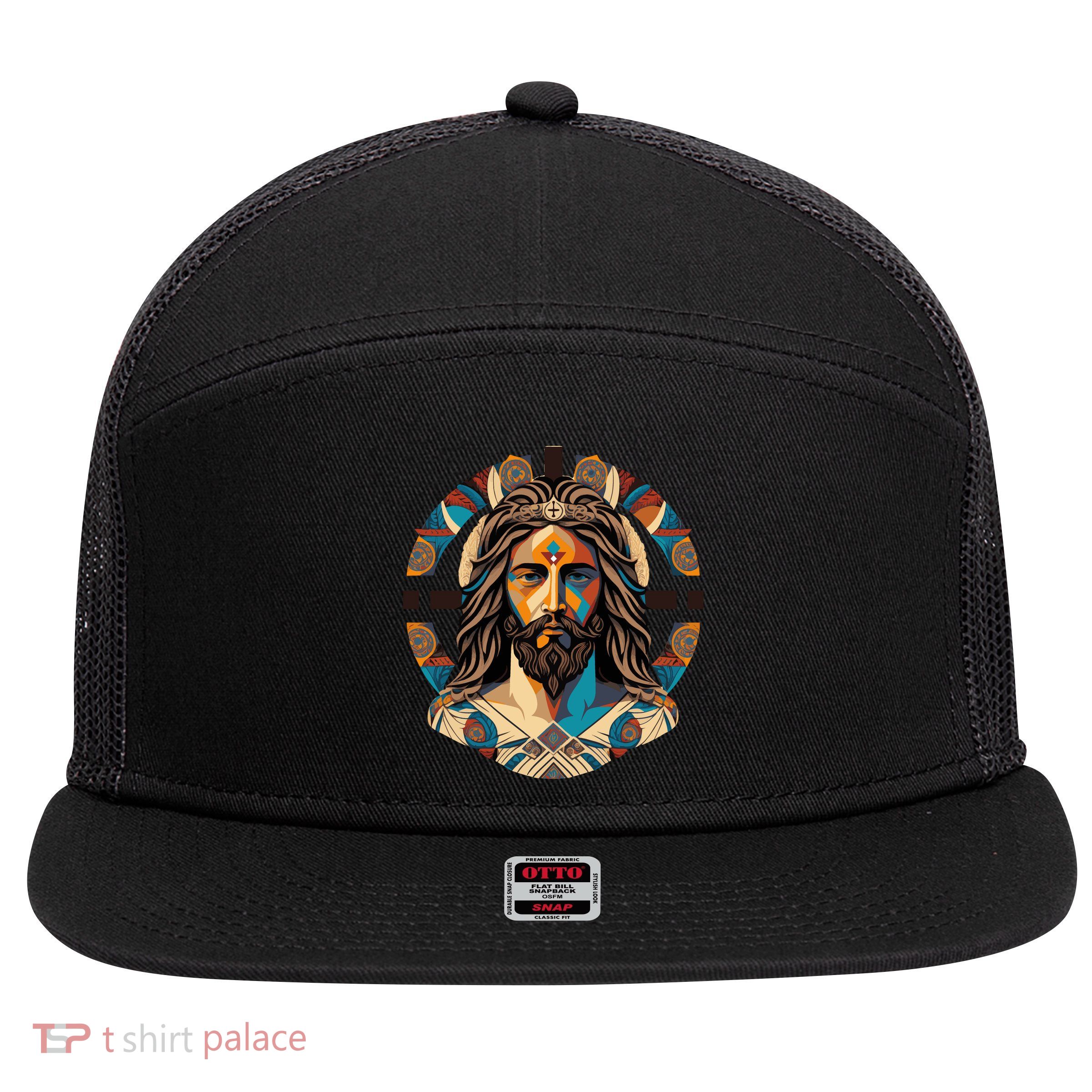 Jesus Christ Art 7 Panel Mesh Trucker Snapback Hat