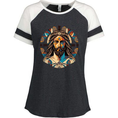 Jesus Christ Art Enza Ladies Jersey Colorblock Tee