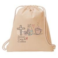 Jesus Cats And Coffee Minimalist Design Drawstring Bag