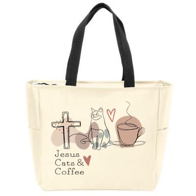 Jesus Cats And Coffee Minimalist Design Zip Tote Bag
