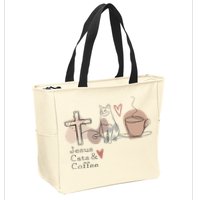 Jesus Cats And Coffee Minimalist Design Zip Tote Bag