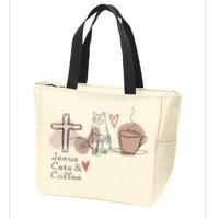 Jesus Cats And Coffee Minimalist Design Zip Tote Bag