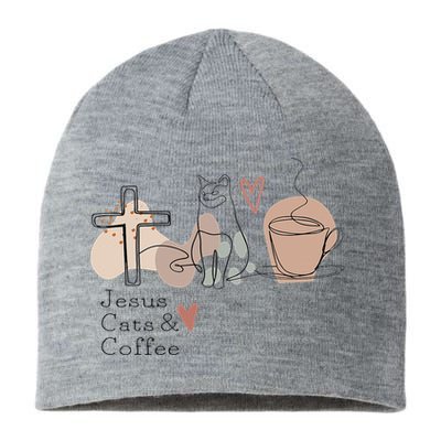 Jesus Cats And Coffee Minimalist Design Sustainable Beanie