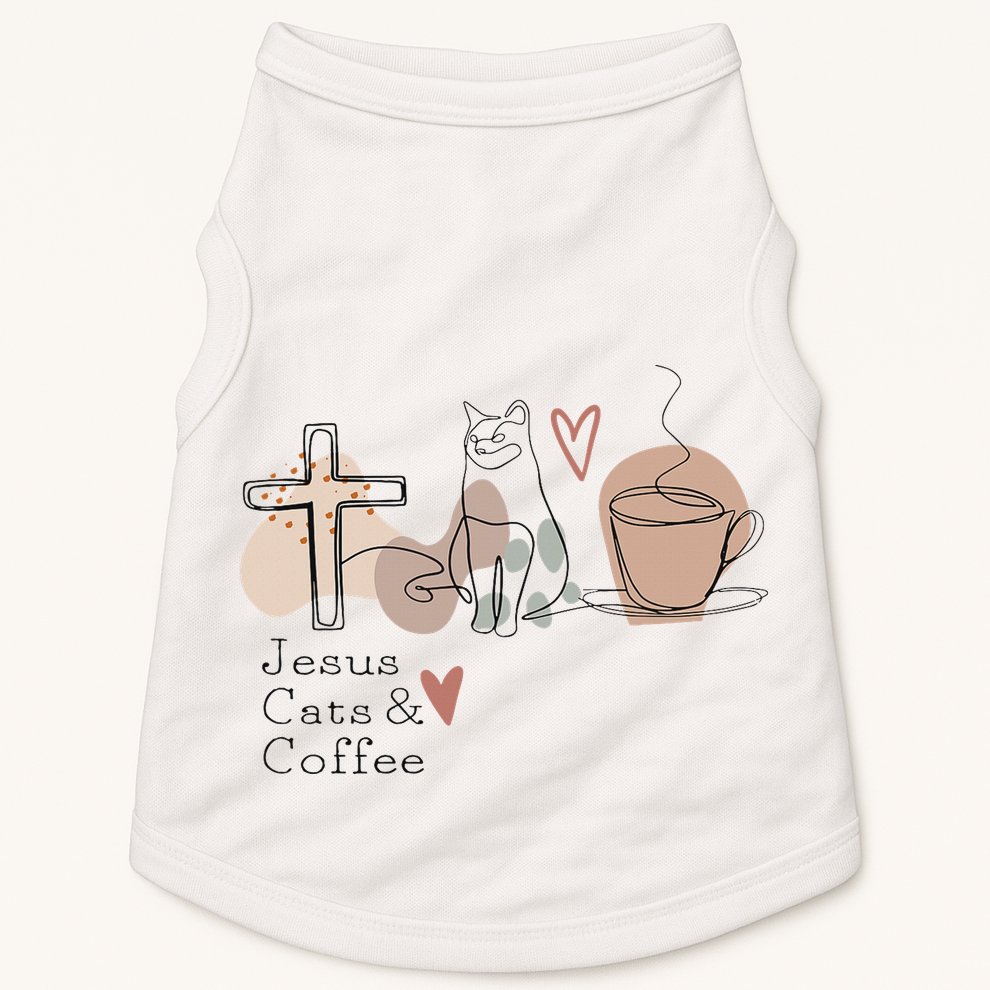Jesus Cats And Coffee Minimalist Design Doggie Tank