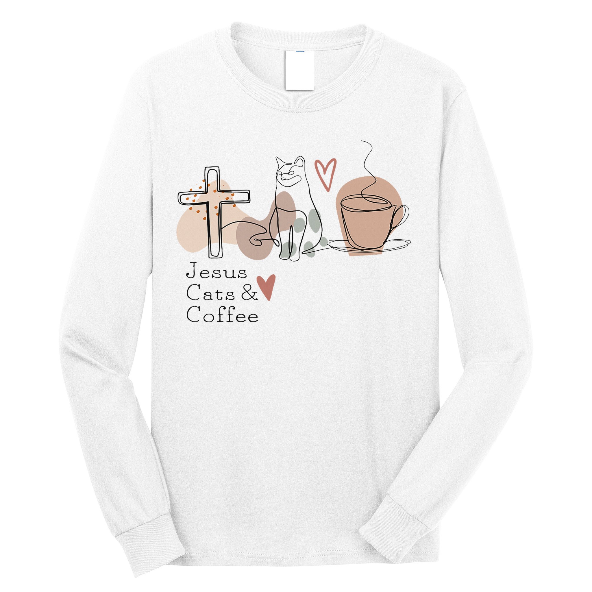 Jesus Cats And Coffee Minimalist Design Long Sleeve Shirt