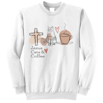 Jesus Cats And Coffee Minimalist Design Sweatshirt