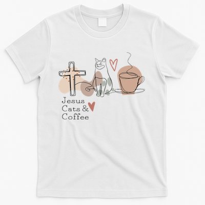 Jesus Cats And Coffee Minimalist Design T-Shirt