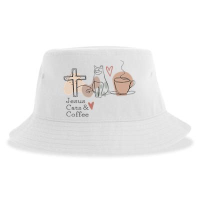 Jesus Cats And Coffee Minimalist Design Sustainable Bucket Hat