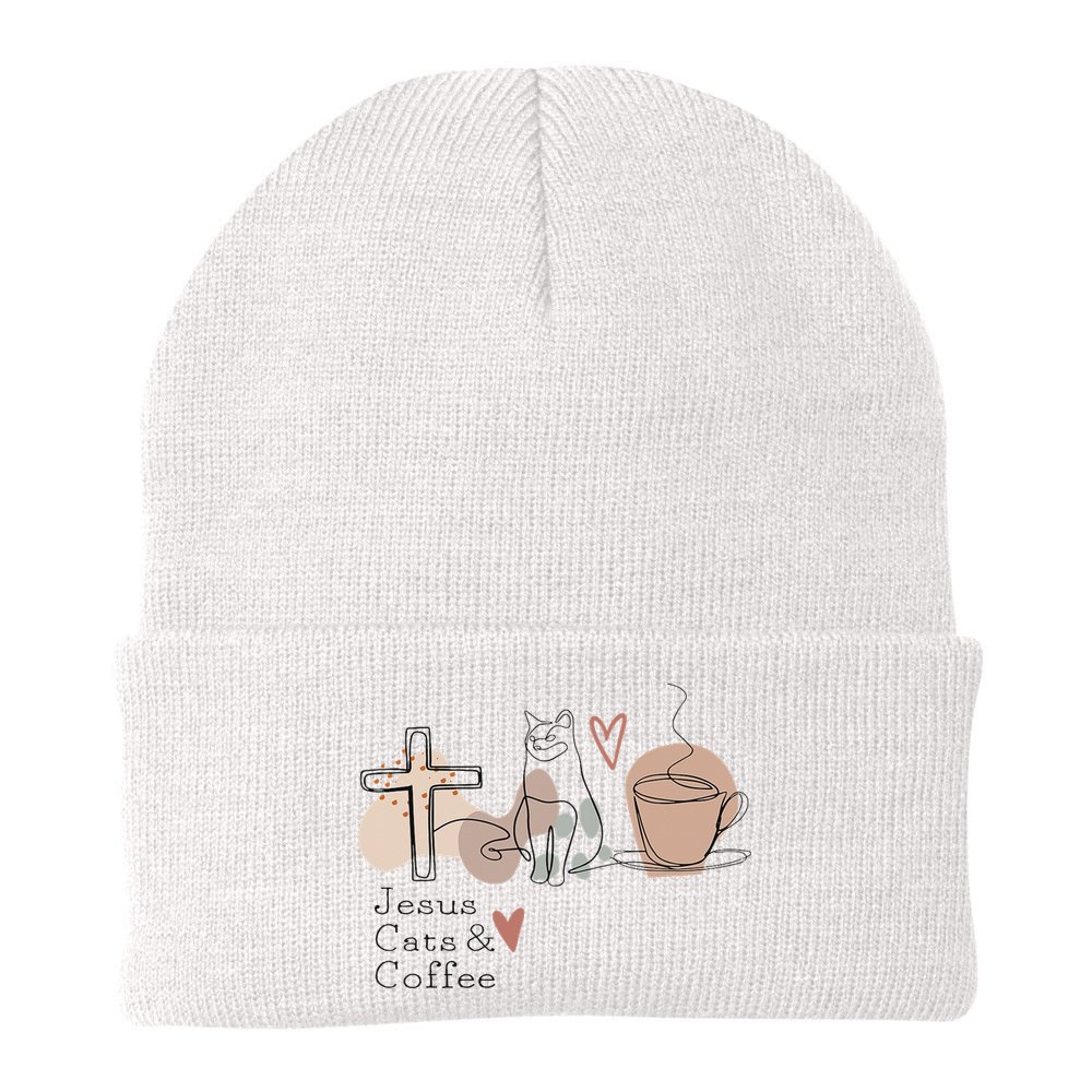 Jesus Cats And Coffee Minimalist Design Beanie