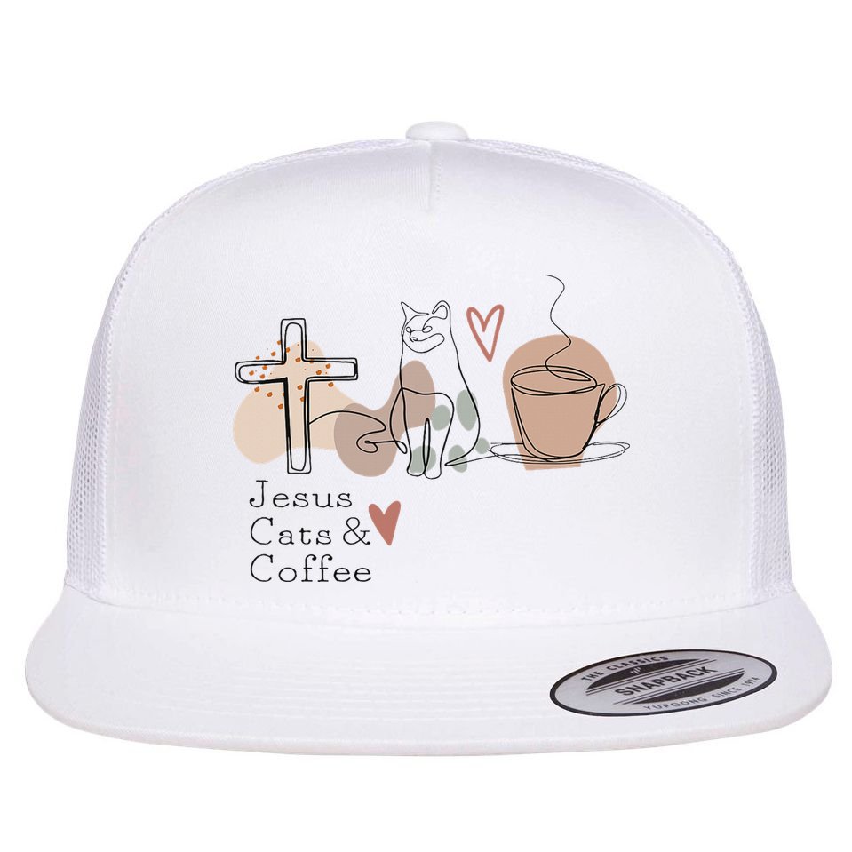 Jesus Cats And Coffee Minimalist Design Flat Bill Trucker Hat