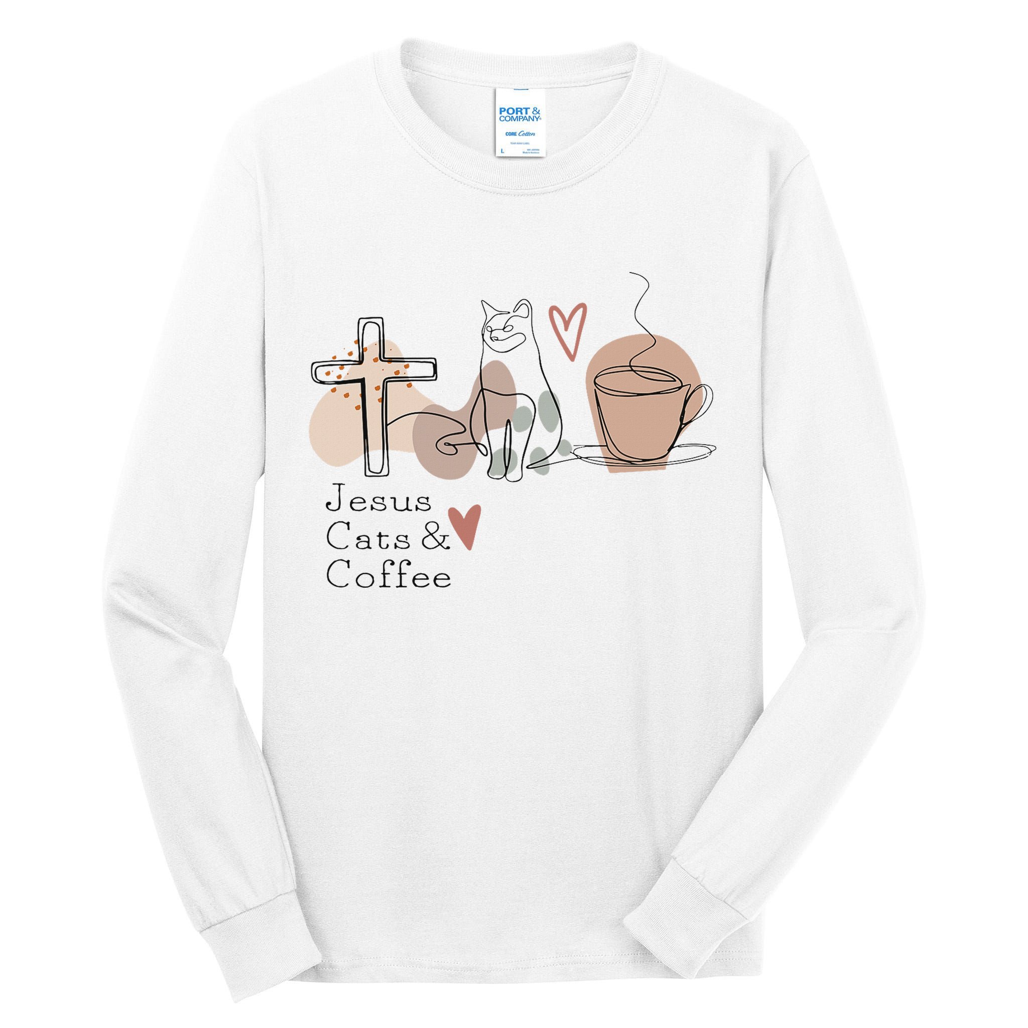 Jesus Cats And Coffee Minimalist Design Tall Long Sleeve T-Shirt