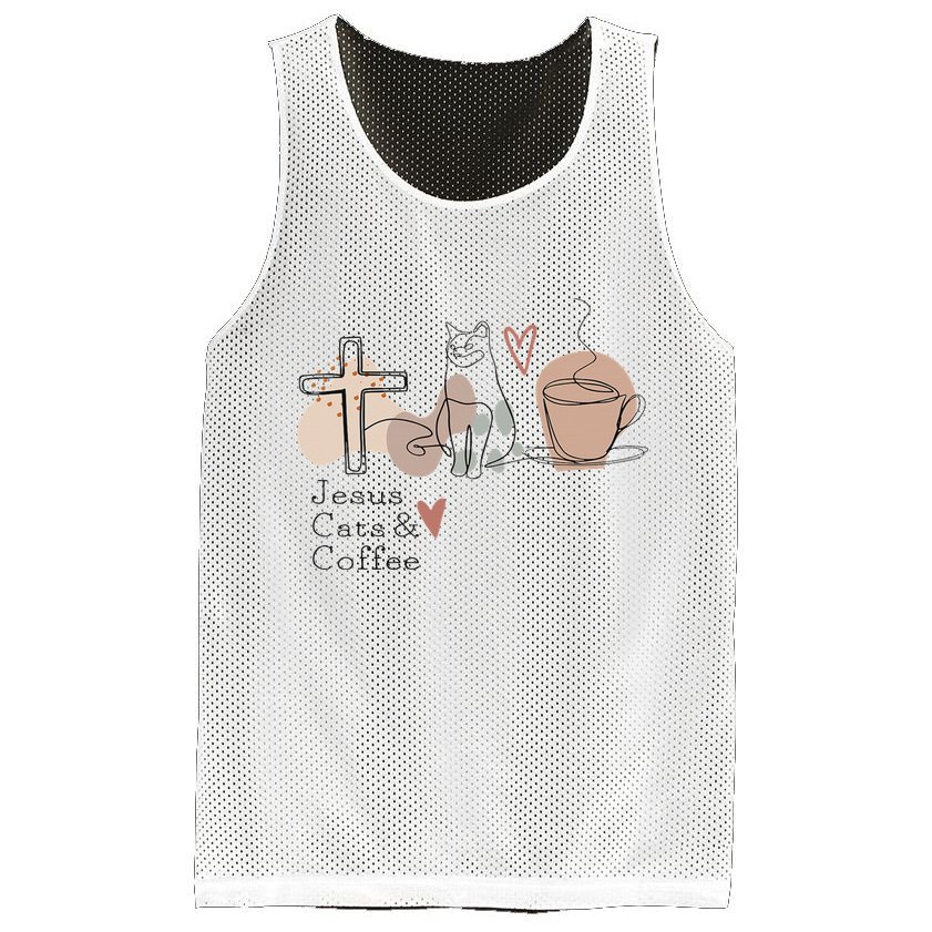 Jesus Cats And Coffee Minimalist Design Mesh Reversible Basketball Jersey Tank