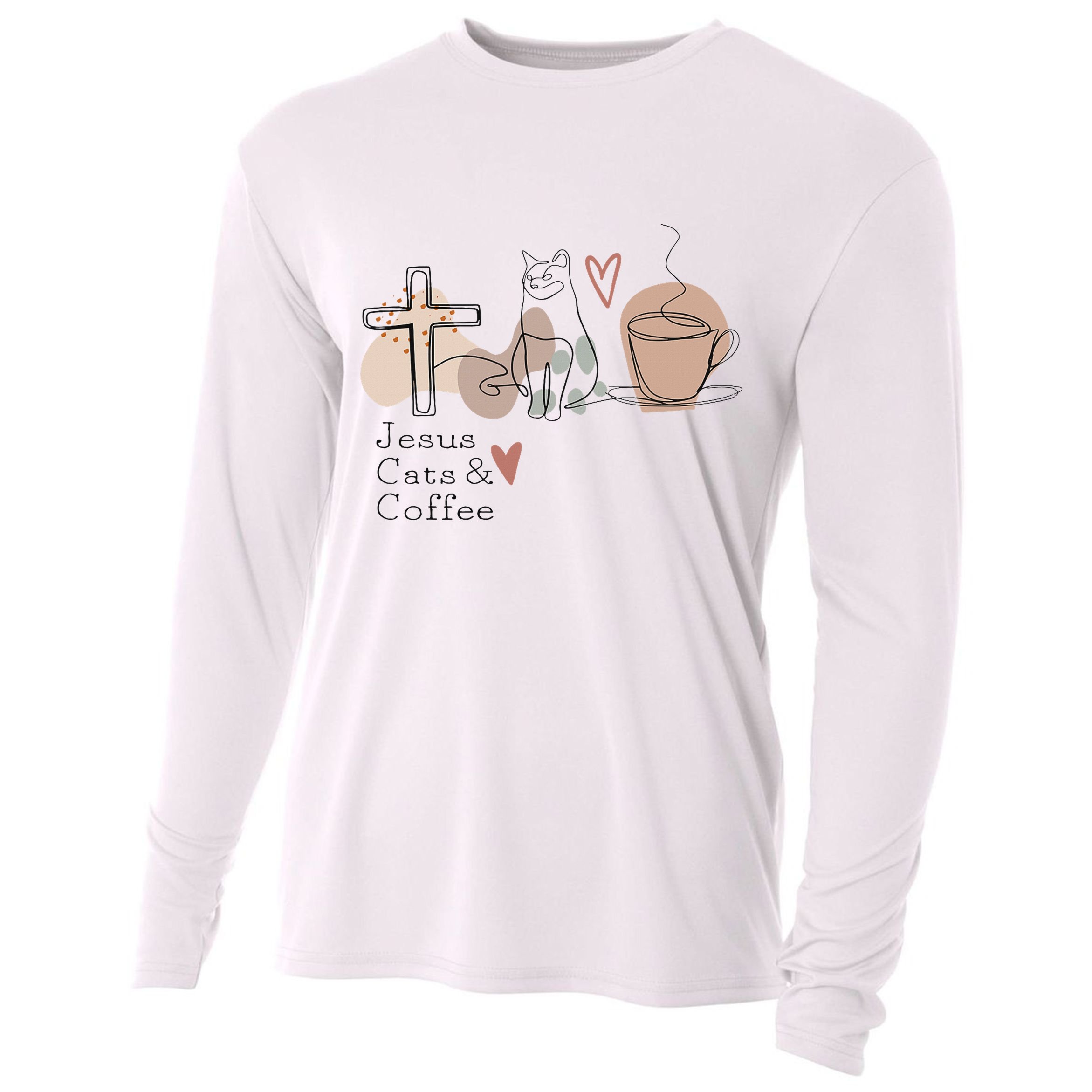 Jesus Cats And Coffee Minimalist Design Cooling Performance Long Sleeve Crew