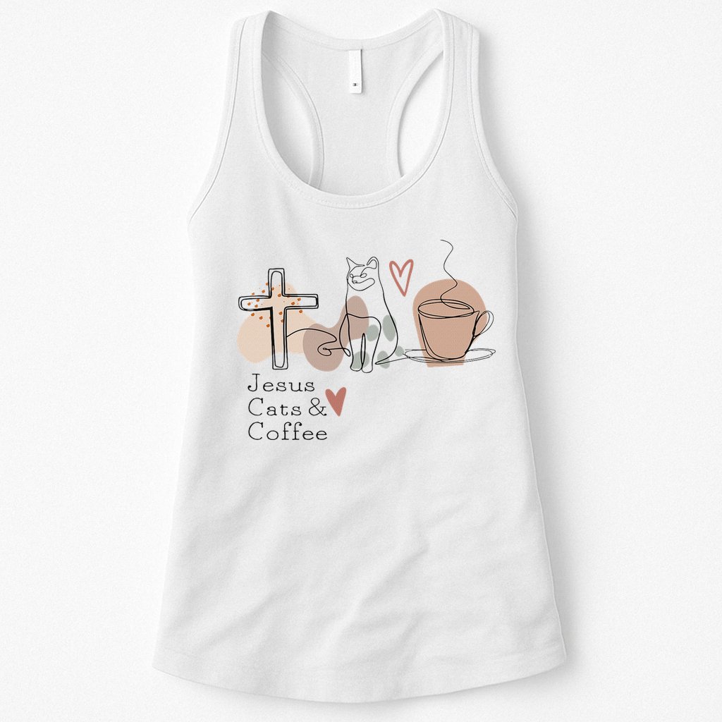 Jesus Cats And Coffee Minimalist Design Womens Tank Top
