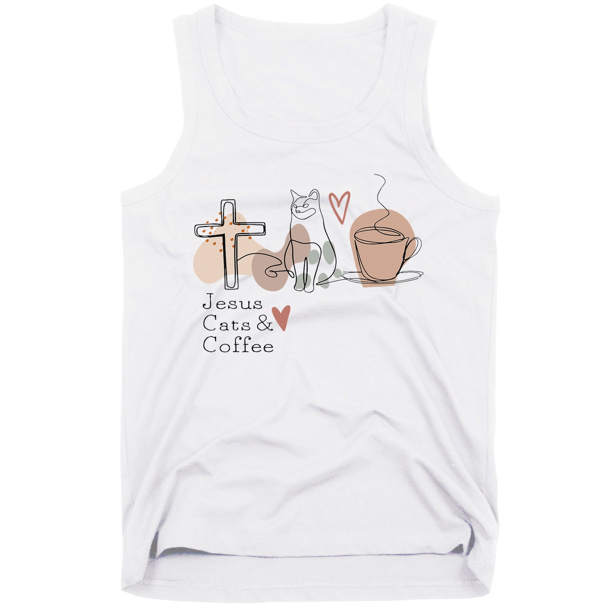 Jesus Cats And Coffee Minimalist Design Tank Top