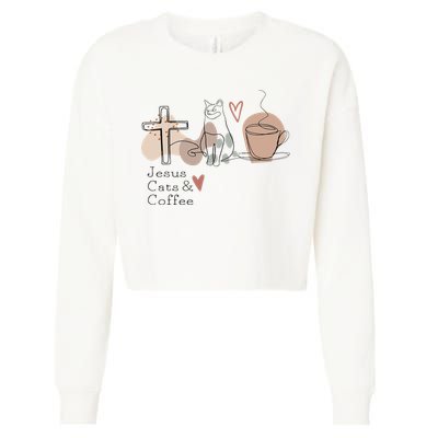 Jesus Cats And Coffee Minimalist Design Cropped Pullover Crew