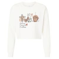 Jesus Cats And Coffee Minimalist Design Cropped Pullover Crew