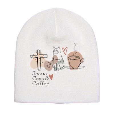 Jesus Cats And Coffee Minimalist Design Short Acrylic Beanie