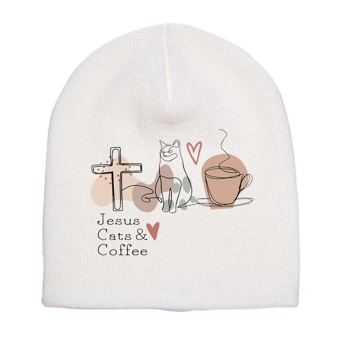 Jesus Cats And Coffee Minimalist Design Short Acrylic Beanie