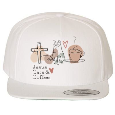Jesus Cats And Coffee Minimalist Design Wool Snapback Cap