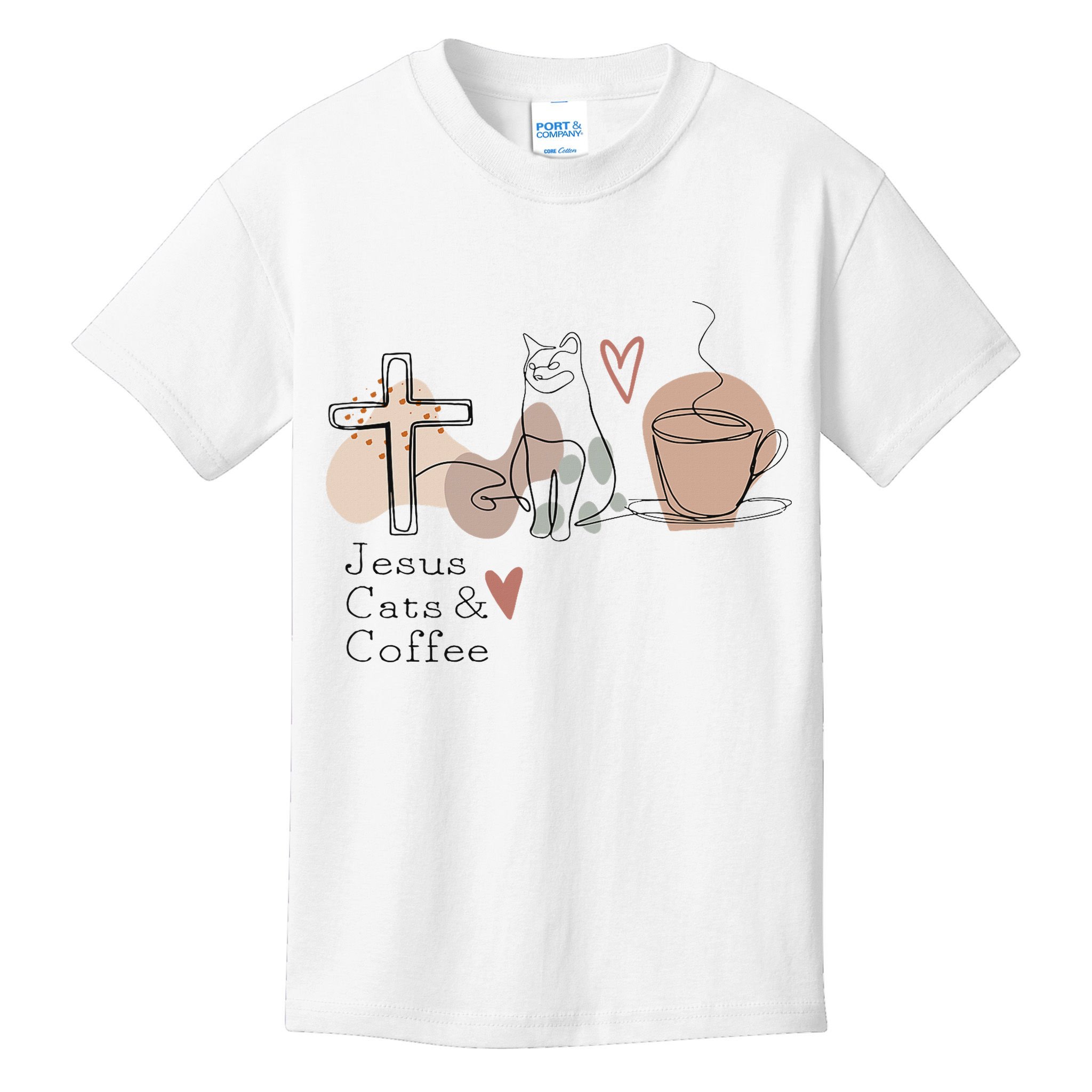 Jesus Cats And Coffee Minimalist Design Kids T-Shirt