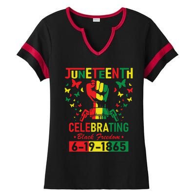 Juneteenth Celebrating Black Freedom 1865 African American Ladies Halftime Notch Neck Tee