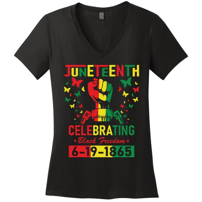 Juneteenth Celebrating Black Freedom 1865 African American Women's V-Neck T-Shirt