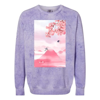 Japanese Cherry Blossom Japanese Woodblock Art Retro Colorblast Crewneck Sweatshirt