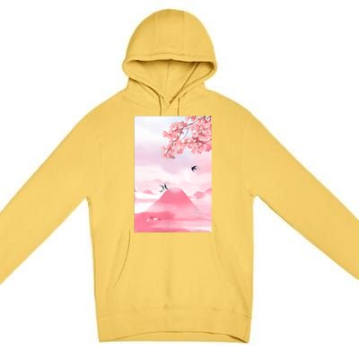 Japanese Cherry Blossom Japanese Woodblock Art Retro Premium Pullover Hoodie