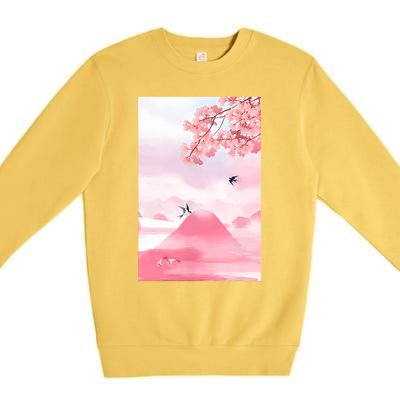 Japanese Cherry Blossom Japanese Woodblock Art Retro Premium Crewneck Sweatshirt