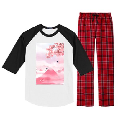 Japanese Cherry Blossom Japanese Woodblock Art Retro Raglan Sleeve Pajama Set