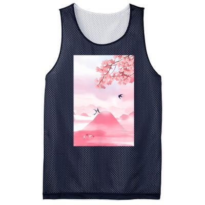 Japanese Cherry Blossom Japanese Woodblock Art Retro Mesh Reversible Basketball Jersey Tank