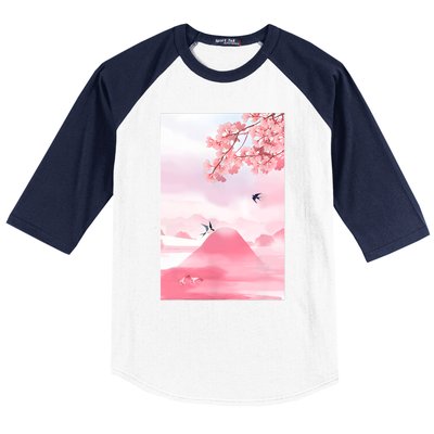 Japanese Cherry Blossom Japanese Woodblock Art Retro Baseball Sleeve Shirt