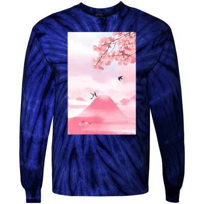 Japanese Cherry Blossom Japanese Woodblock Art Retro Tie-Dye Long Sleeve Shirt