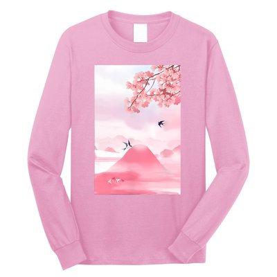 Japanese Cherry Blossom Japanese Woodblock Art Retro Long Sleeve Shirt