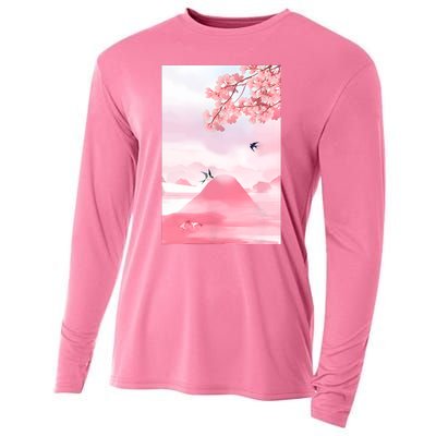 Japanese Cherry Blossom Japanese Woodblock Art Retro Cooling Performance Long Sleeve Crew