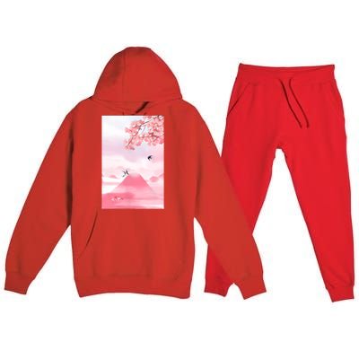 Japanese Cherry Blossom Japanese Woodblock Art Retro Premium Hooded Sweatsuit Set