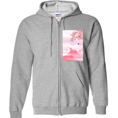 Japanese Cherry Blossom Japanese Woodblock Art Retro Full Zip Hoodie