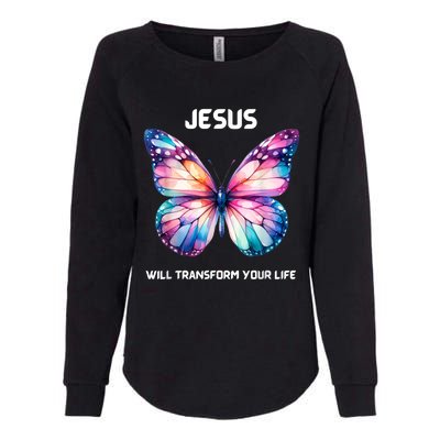 Jesus Christian Butterfly Meaningful Transformation Womens California Wash Sweatshirt