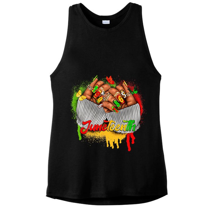 Juneteenth Celebrate Black Man Hands Nails Ladies PosiCharge Tri-Blend Wicking Tank