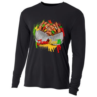 Juneteenth Celebrate Black Man Hands Nails Cooling Performance Long Sleeve Crew