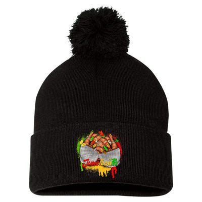 Juneteenth Celebrate Black Man Hands Nails Pom Pom 12in Knit Beanie