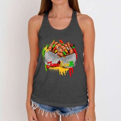 Juneteenth Celebrate Black Man Hands Nails Women's Knotted Racerback Tank