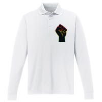 Juneteenth Celebrates Black African American Freedom Fist Performance Long Sleeve Polo