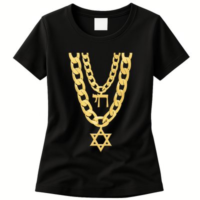Jew Chai Bling Chain Hanukkah Festival Of Lights Jew Womens T-Shirt