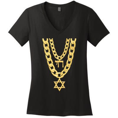Jew Chai Bling Chain Hanukkah Festival Of Lights Jew Women's V-Neck T-Shirt