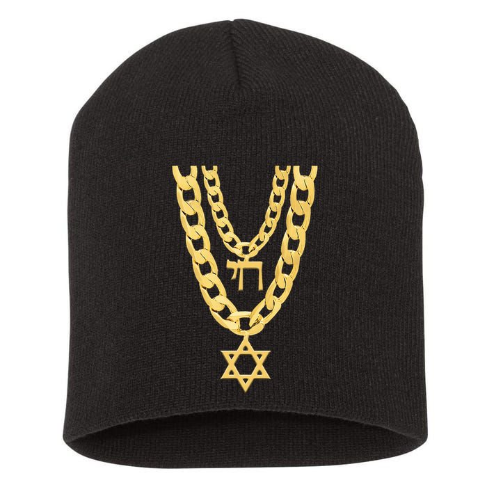 Jew Chai Bling Chain Hanukkah Festival Of Lights Jew Short Acrylic Beanie