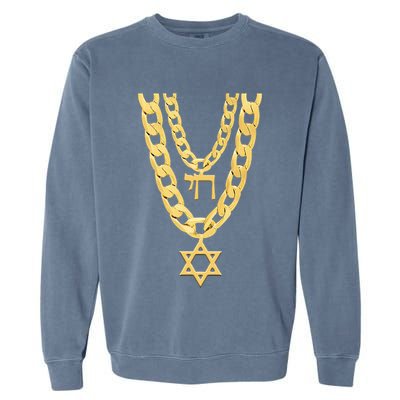 Jew Chai Bling Chain Hanukkah Festival Of Lights Jew Garment-Dyed Sweatshirt