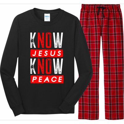 Jesus Christian Bible Verse Scripture Know Jesus Know Peace Long Sleeve Pajama Set