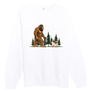 Japanese Chin Bigfoot Dog Walking Dog Mom Dad Premium Crewneck Sweatshirt